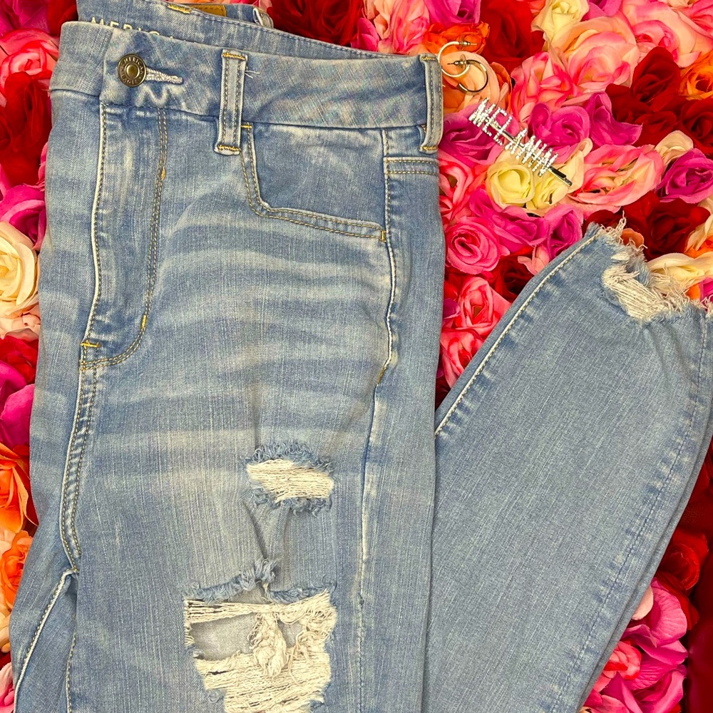 X-Long TALL Girl beautiful American Eagle High Waisted Curvy Blue Jeans 💙🌸✨